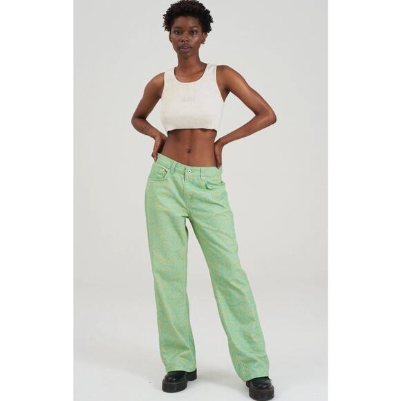 The Ragged Priest Denim - The Ragged Priest Straight Leg Denim Green & Yellow Paisley Size 26